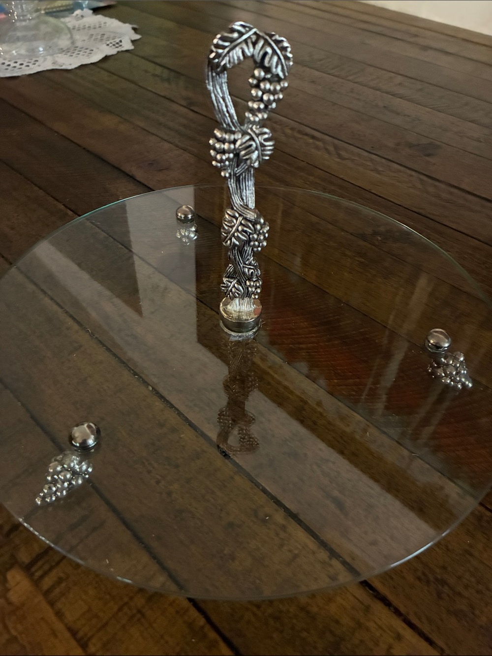 Silver Grape-Trellis Glass Serving Stand - Elegant Home Dining Display